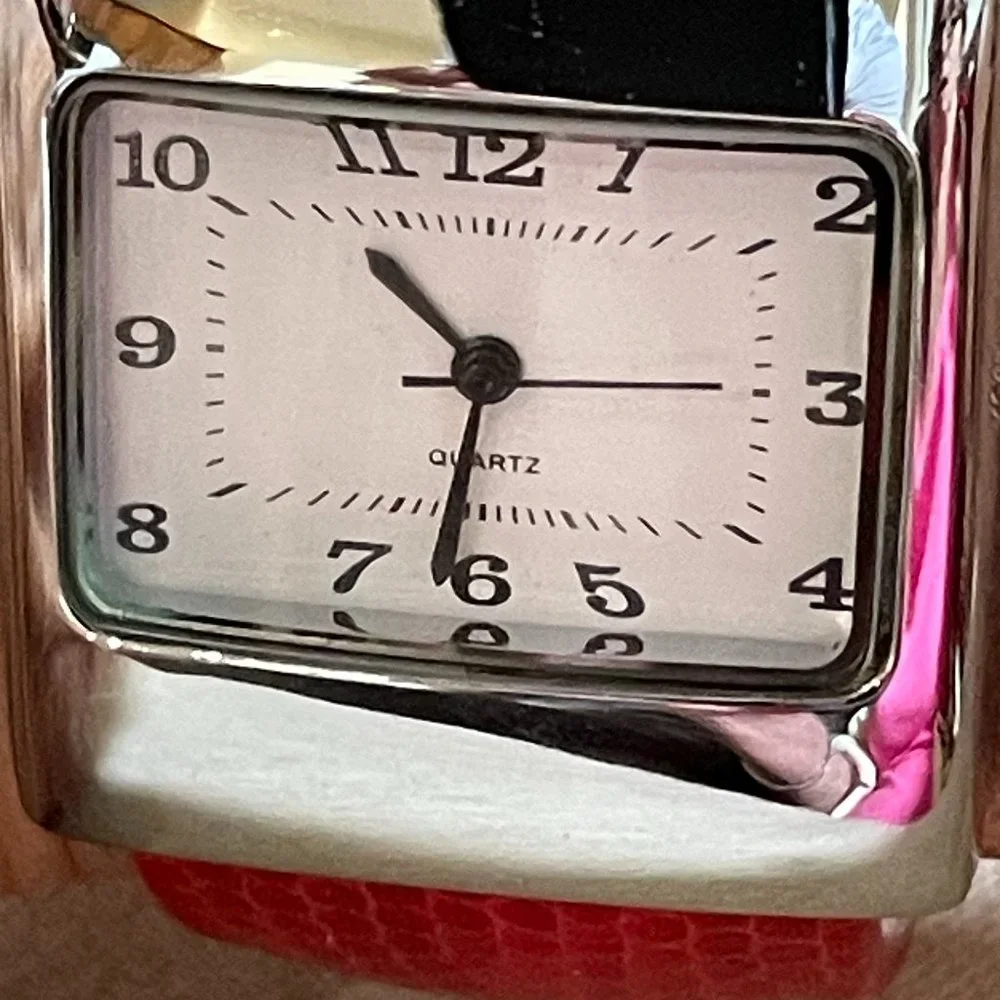Quartz Movement Red Band Ladies Cuff Watch - Picture 3 of 11